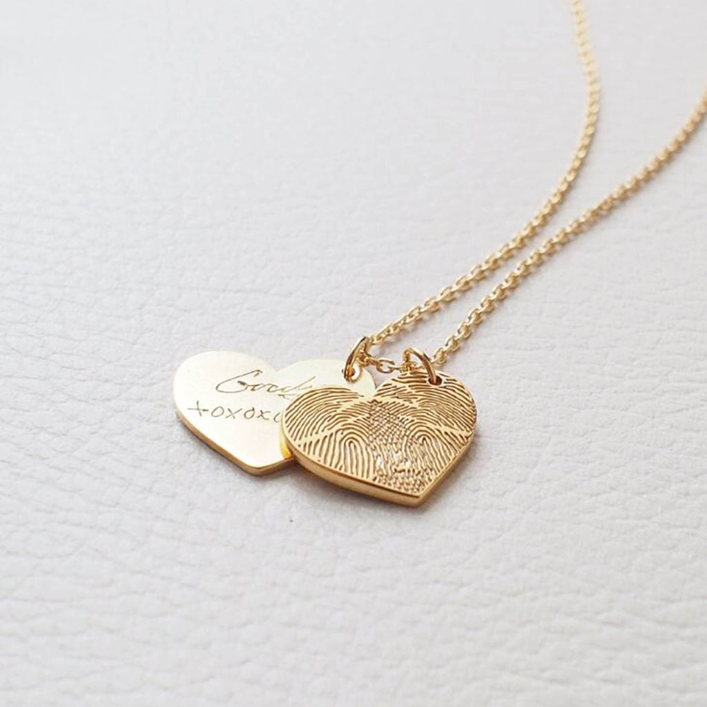Bridesmaid Gifts Double Heart Necklace Actual Fingerprint Necklace Handwriting Necklaces - urweddinggifts