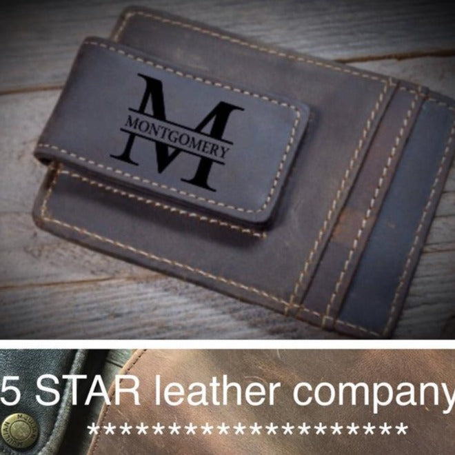 Cowhide leather money clip, personalized leather money clip, personalized cowhide leather money clip, credit card wallet