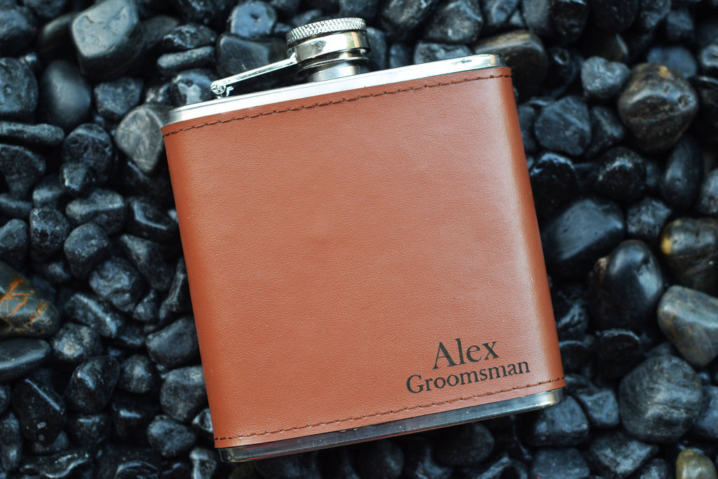 Groomsmen Gift Personalized Flask Customized Men Flask Engraved Leather Flask Usher Gift - urweddinggifts