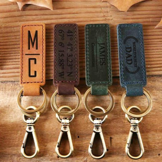Personalized Leather Keychain, Customized Keychain, Engraved Leather Key Chain, Anniversary Gift, Grandparent Gift, Best Gift, Father Gift
