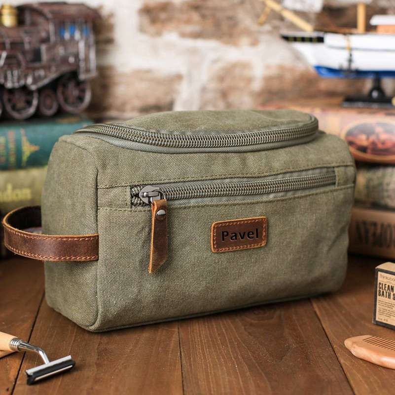 Personalized Groomsmen Gift, Dopp Kit Bag Customized Canvas Toiletry Bag Make Up Bag Monogram Mens Toiletry Bag - icambag