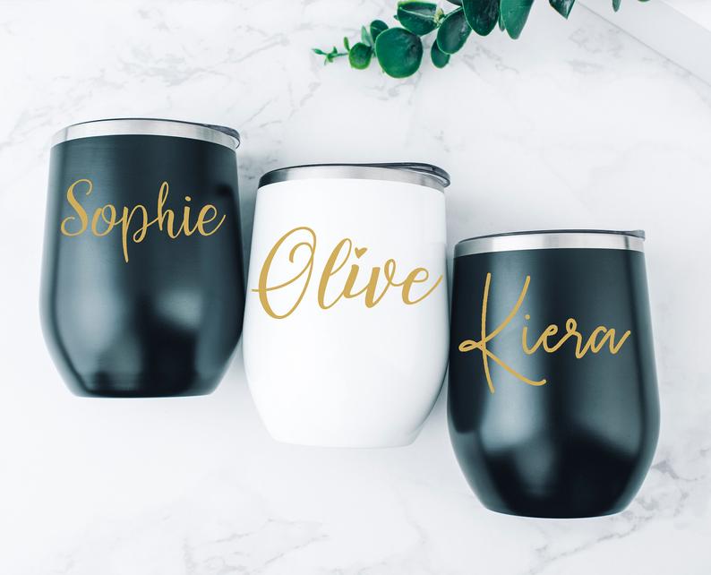 Bridesmaid Wine Tumbler - Personalized Tumbler for Bride, Maid of Honor and The Entire Bridal Party from BluChi