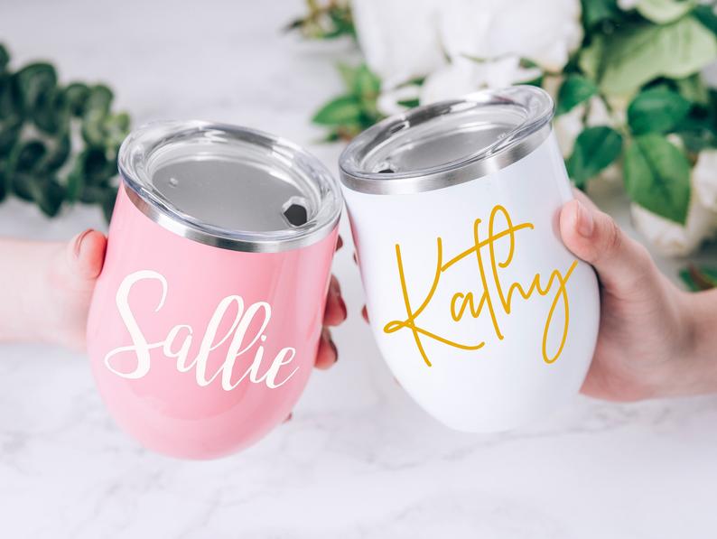 Bridesmaid Gifts Personalized Wine Tumblers Bridal Party Cups Stemless –  UrWeddingGifts