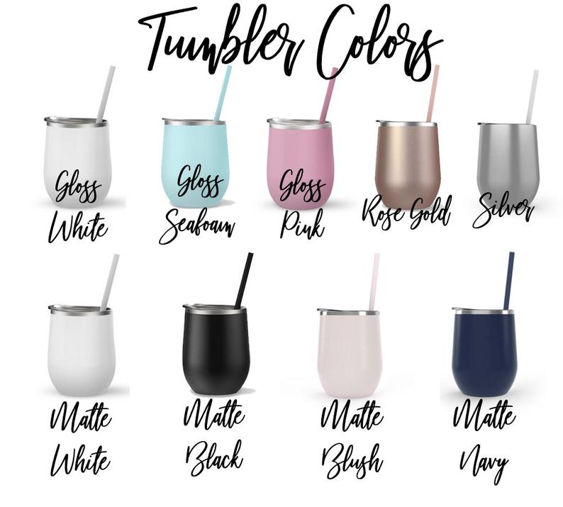 Set of 4 5 6 7 metal wine tumbler with lid and straw Bridal shower favors Personalized Bridesmaid Gifts - urweddinggifts