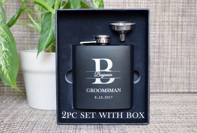 Groomsmen Gift Monogram Flask Personalized Gift Flask Custom Groomsmen Flask Engraved Usher Gift - urweddinggifts