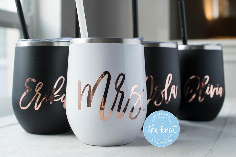 Bridesmaid Gift, Wedding Party Gift, Stemless Wine Cup, Bachelorette Party Favor, Bridesmaid Cups - urweddinggifts
