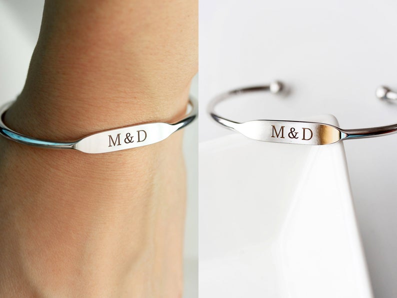 Bridesmaid Gift Engraved Bracelets Personalized Bridesmaid Bracelet Monogrammed Bangle Custom Name Bracelet - urweddinggifts