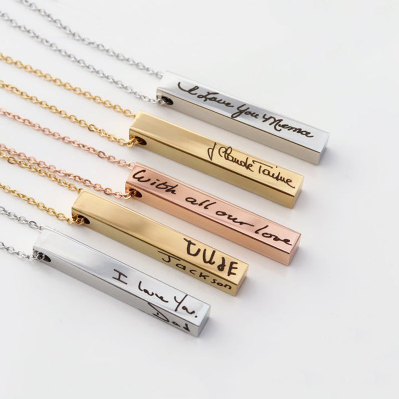 Bridesmaid Gift Handwriting Necklace Handwriting 4 Sided Bar Necklace Custom Handwriting Jewelry - urweddinggifts