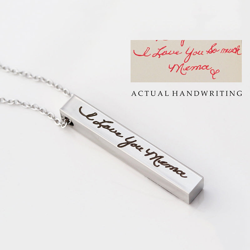 Bridesmaid Gift Handwriting Necklace Handwriting 4 Sided Bar Necklace Custom Handwriting Jewelry - urweddinggifts