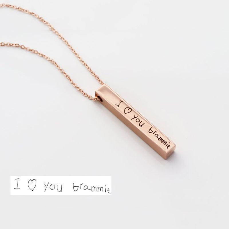 Bridesmaid Gift Handwriting Necklace Handwriting 4 Sided Bar Necklace Custom Handwriting Jewelry - urweddinggifts