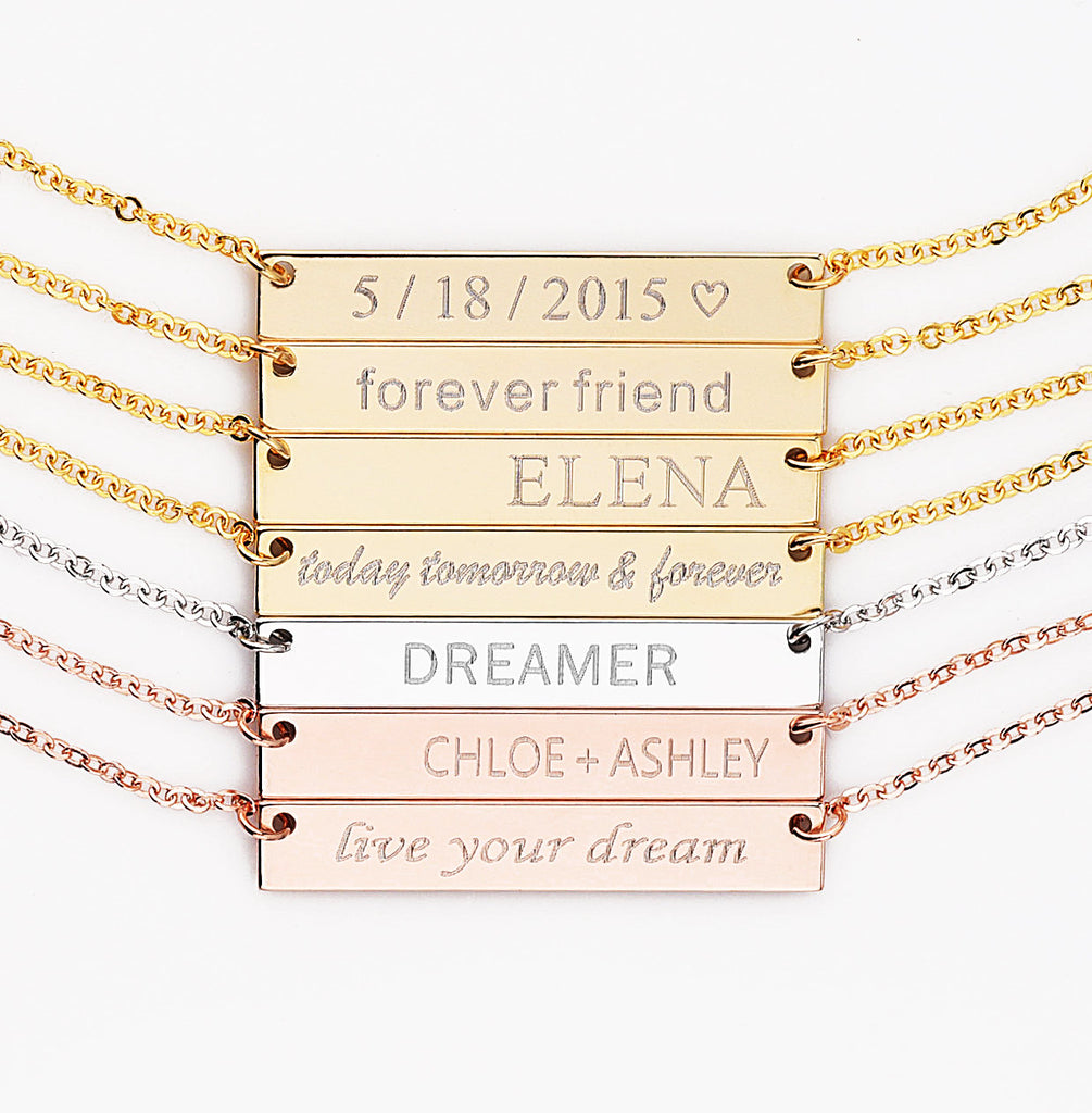 Bridesmaid Gift Personalized Necklace Custom Coordinate Necklace Engraved Bar Necklace Wedding Gift - urweddinggifts