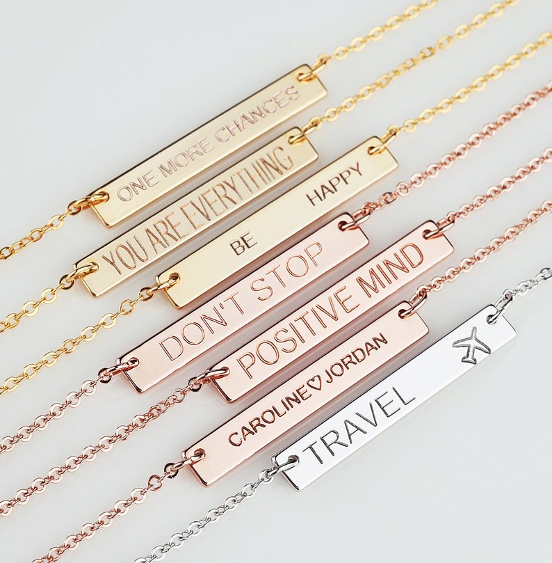 Bridesmaid Gift Personalized Necklace Custom Coordinate Necklace Engraved Bar Necklace Wedding Gift - urweddinggifts