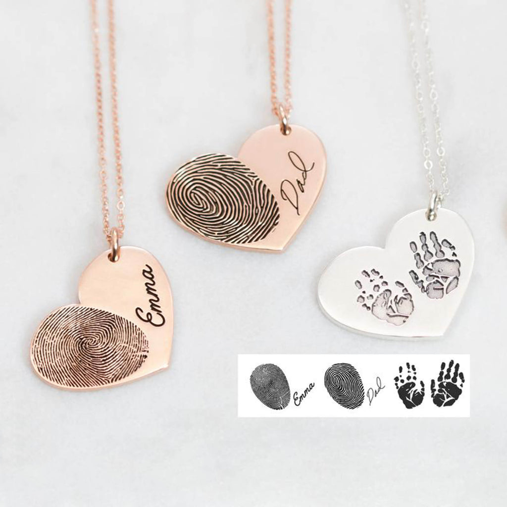 Bridesmaid Gifts Actual Fingerprint Necklace Engraved Handwriting Jewelry Custom Heart Charm Necklace - urweddinggifts