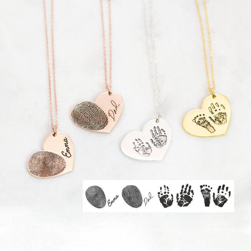 Bridesmaid Gifts Actual Fingerprint Necklace Engraved Handwriting Jewelry Custom Heart Charm Necklace - urweddinggifts