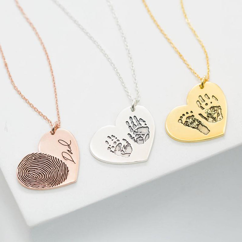 Bridesmaid Gifts Actual Fingerprint Necklace Engraved Handwriting Jewelry Custom Heart Charm Necklace - urweddinggifts