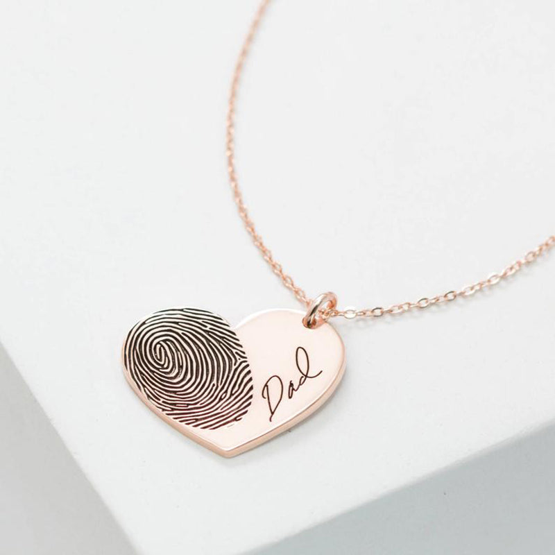 Bridesmaid Gifts Actual Fingerprint Necklace Engraved Handwriting Jewelry Custom Heart Charm Necklace - urweddinggifts