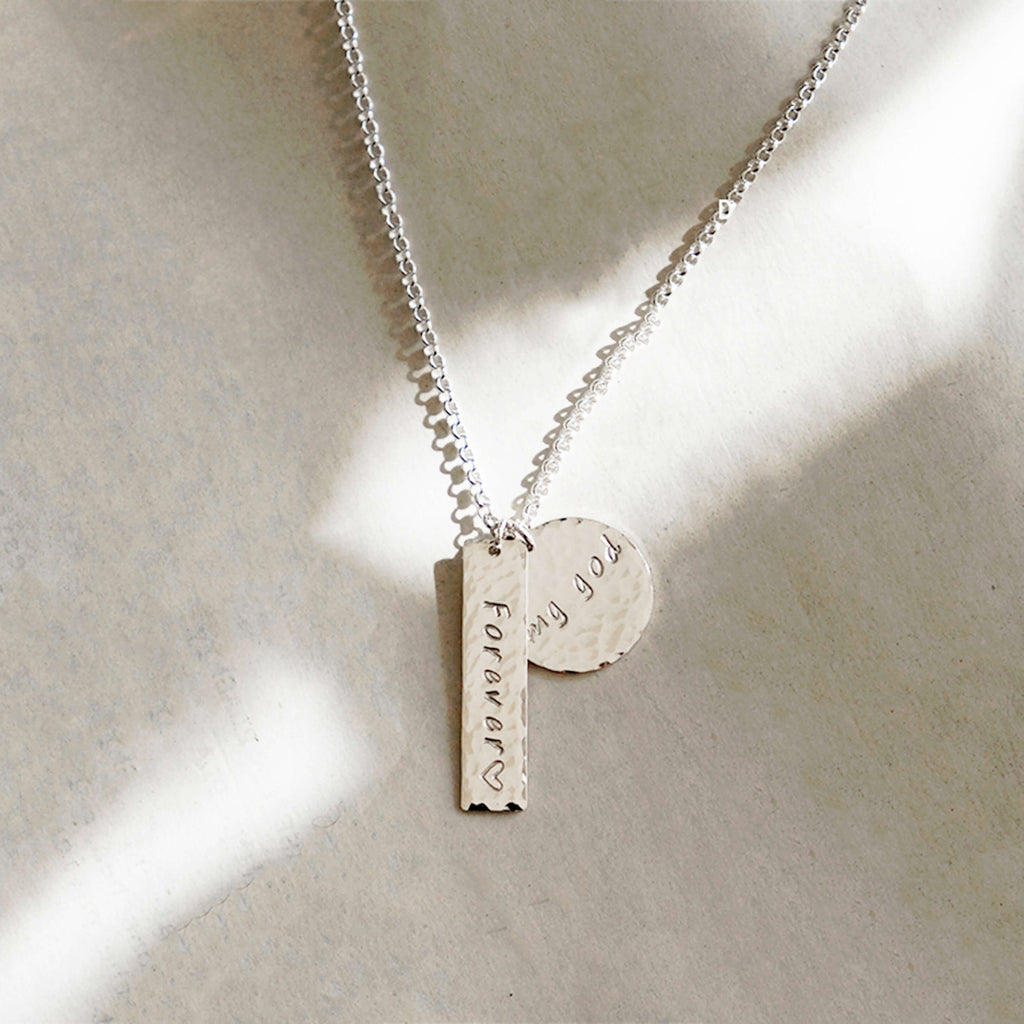 Bridesmaid Gifts Bar And Circle Necklace Customized Name Bar Necklace Engraved Disc Necklace - urweddinggifts