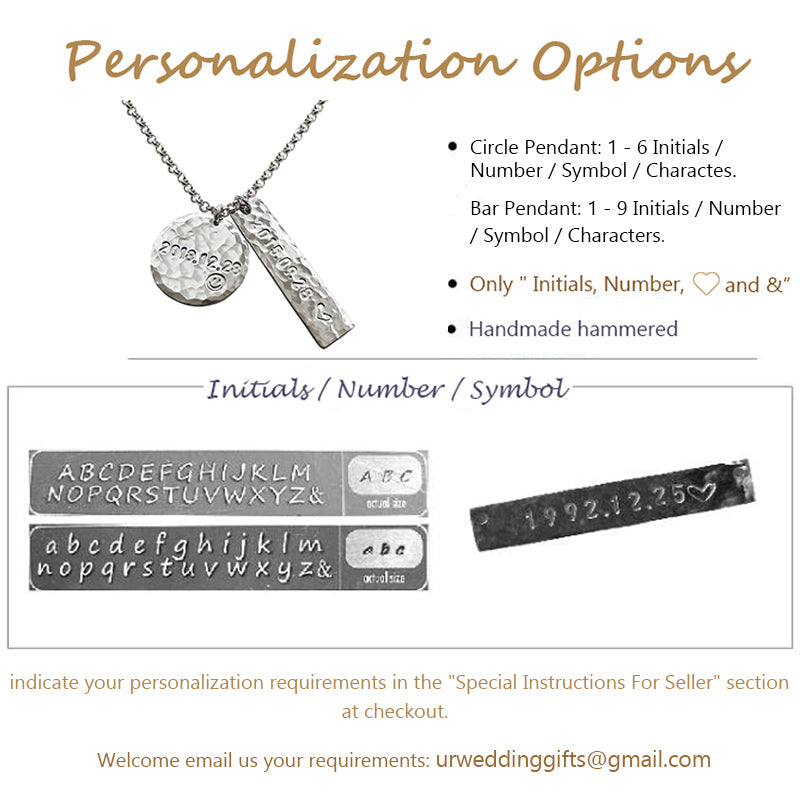Bridesmaid Gifts Bar And Circle Necklace Customized Name Bar Necklace Engraved Disc Necklace - urweddinggifts