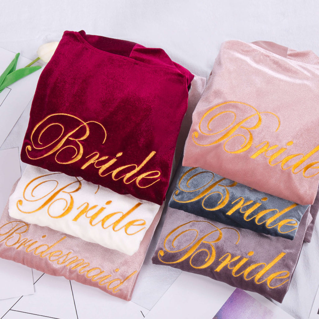Bridesmaid Gifts Bridesmaid Robes Velvet Robe Embroidered Bridal Party Robes Bride Robe - urweddinggifts