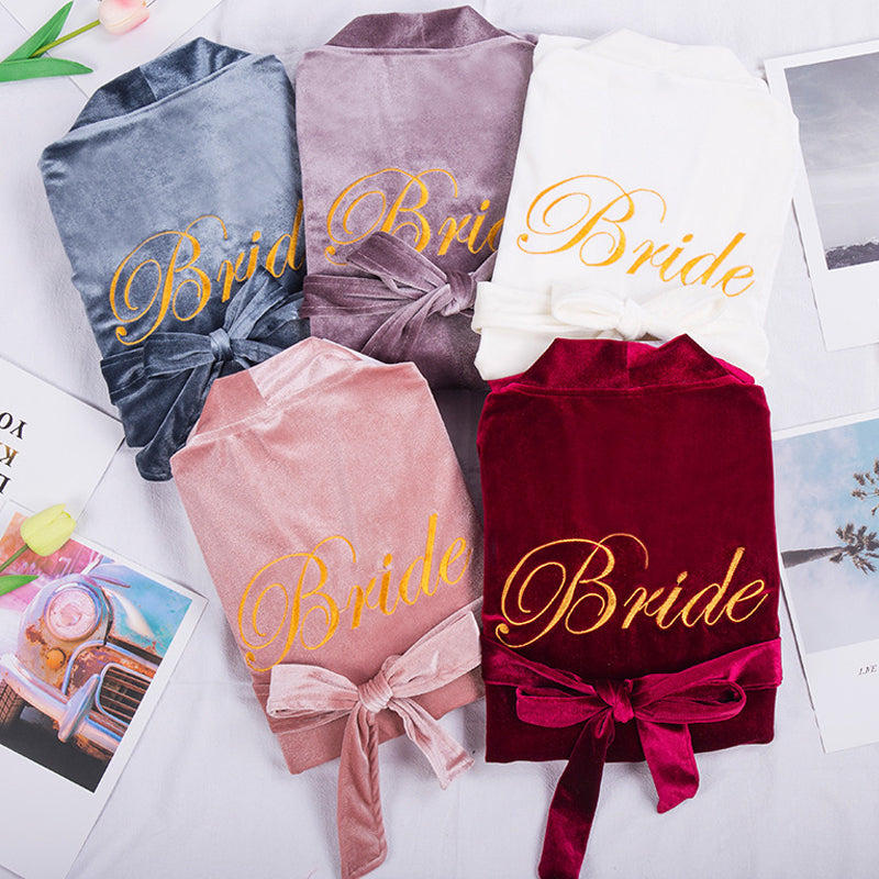 Bridesmaid Gifts Bridesmaid Robes Velvet Robe Embroidered Bridal Party Robes Bride Robe - urweddinggifts