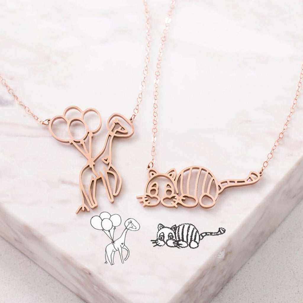 Bridesmaid Gifts Children's Drawing Necklace Kid Artwork Necklace Customized Child Art Jewelry Personalized Drawing Necklace - urweddinggifts