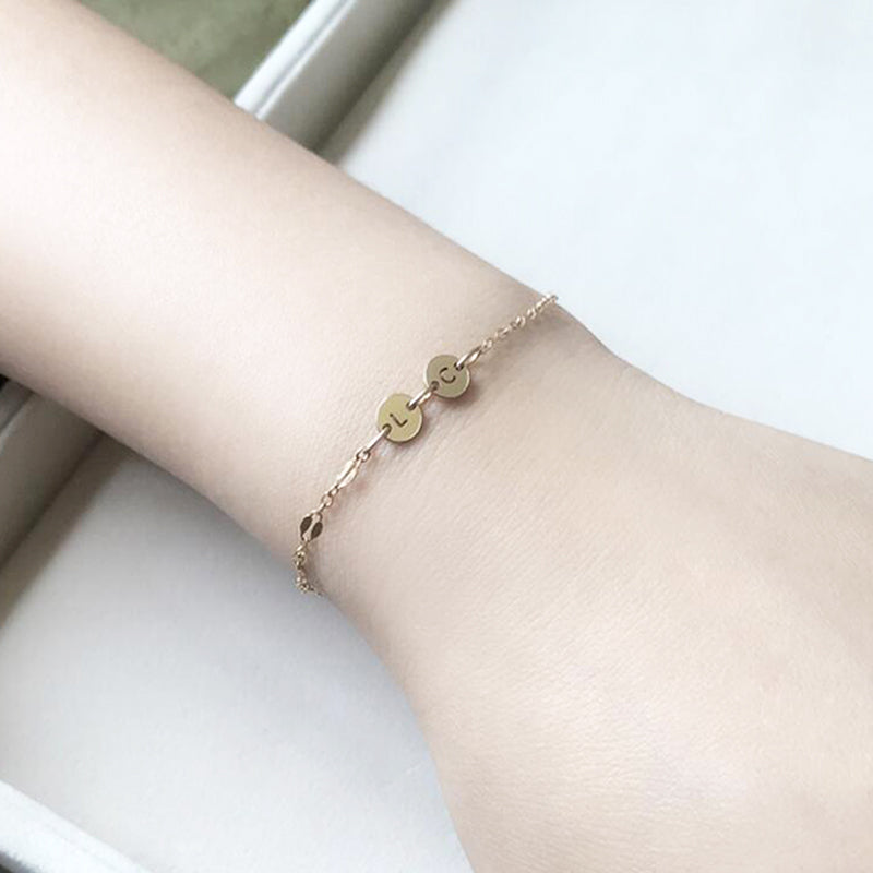 Bridesmaid Gifts Dainty Initial Bracelet Personalized Tiny Disk