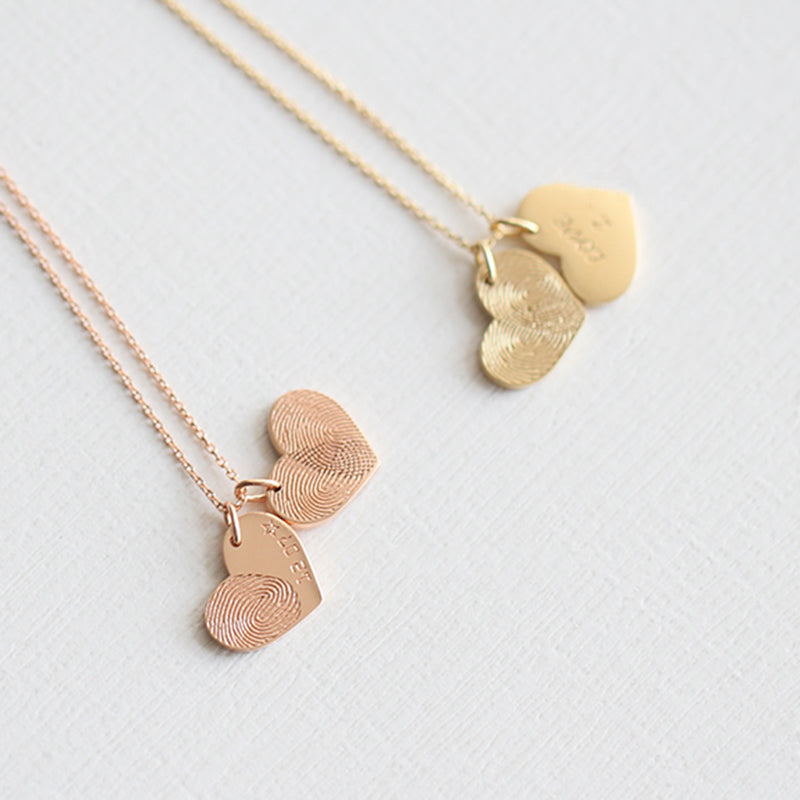 Bridesmaid Gifts Double Heart Necklace Actual Fingerprint Necklace Handwriting Necklaces - urweddinggifts