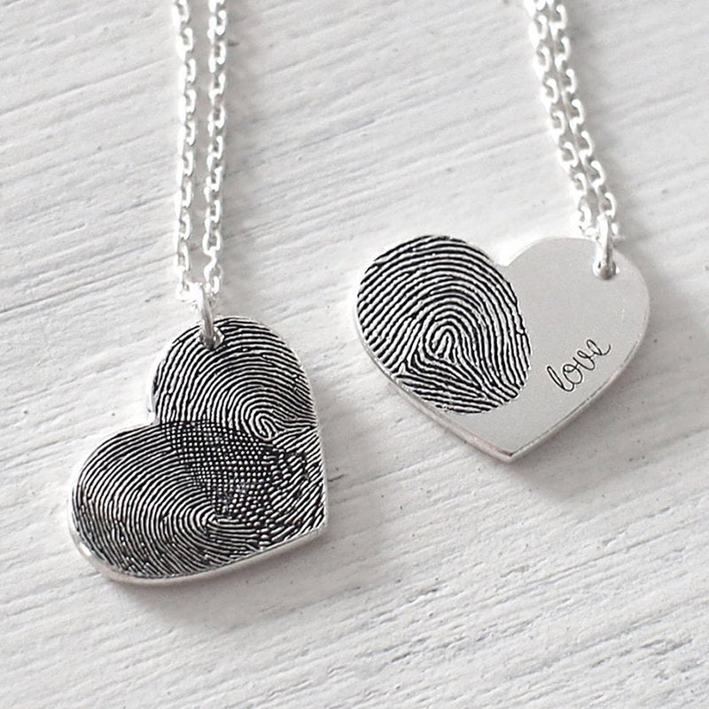 Bridesmaid Gifts Double Heart Necklace Actual Fingerprint Necklace Handwriting Necklaces - urweddinggifts