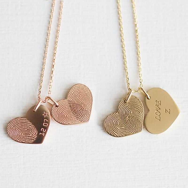 Bridesmaid Gifts Double Heart Necklace Actual Fingerprint Necklace Handwriting Necklaces - urweddinggifts