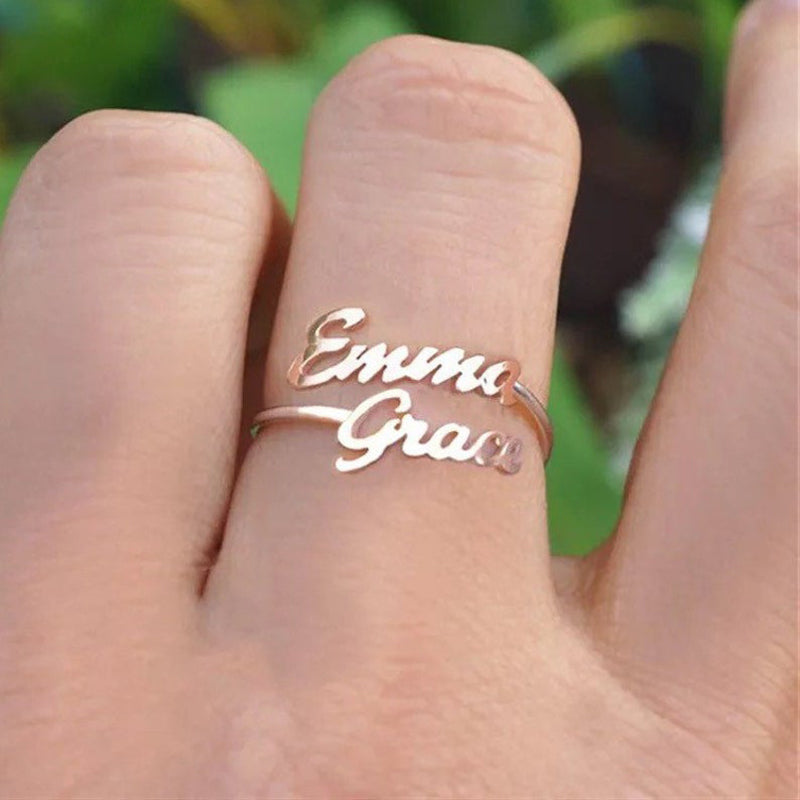 Bridesmaid Gifts Double Name Ring Actual Handwriting Ring Custom Two Name Ring - urweddinggifts