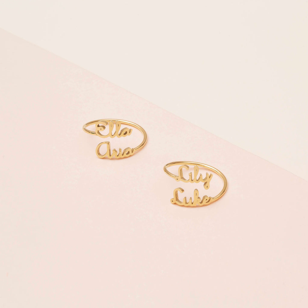 Bridesmaid Gifts Double Name Ring Custom Name Ring Personalized Words Ring - urweddinggifts