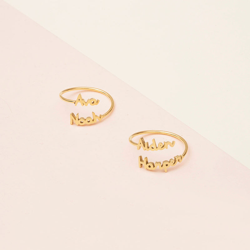 Bridesmaid Gifts Double Name Ring Custom Name Ring Personalized Words Ring - urweddinggifts