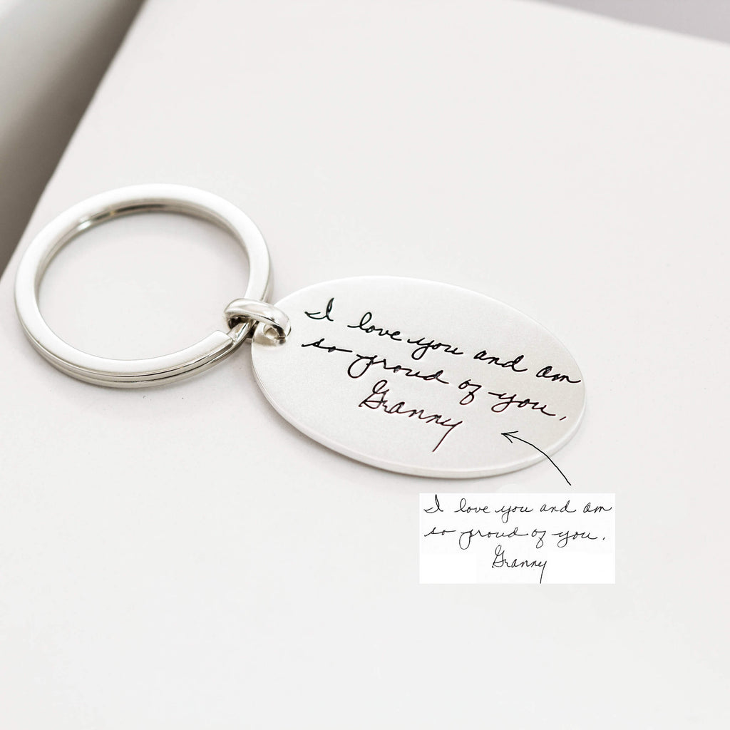 Bridesmaid Gifts Engraved Handwriting Keychain Custom Stamped Keepsake Jewelry Personalized Actual Handwriting Keychain - urweddinggifts