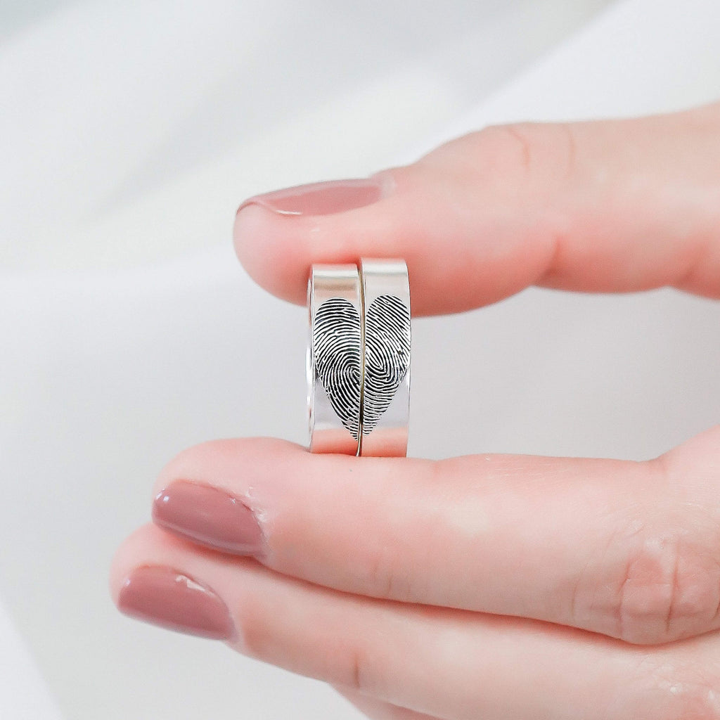 Bridesmaid Gifts Fingerprint Rings Actual Fingerprint Jewelry Couple Rings Memorial Jewelry - urweddinggifts