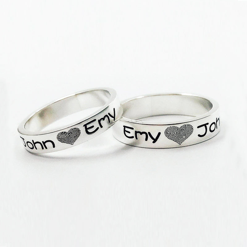 Bridesmaid Gifts Fingerprint Rings Actual Fingerprint Jewelry Couple Rings Memorial Jewelry - urweddinggifts