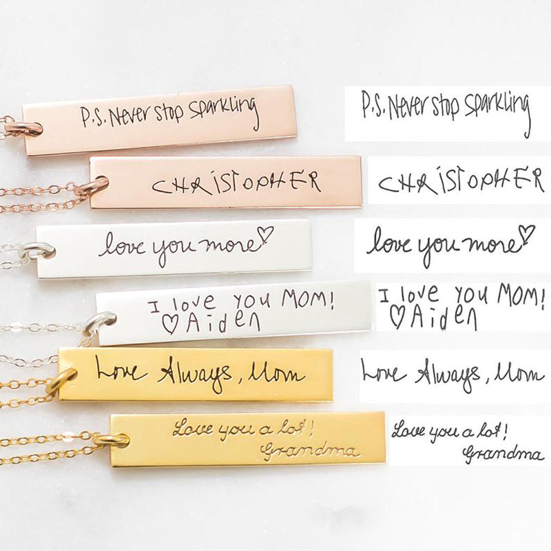 Bridesmaid Gifts Handwriting Bar Necklace Personalized Signature Necklace Custom Handwriting Jewelry - urweddinggifts