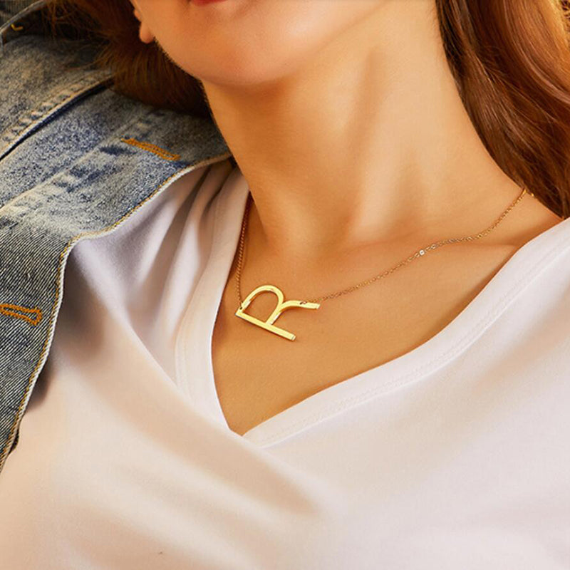 Silver Gold Plated R Sideways Initial Necklace