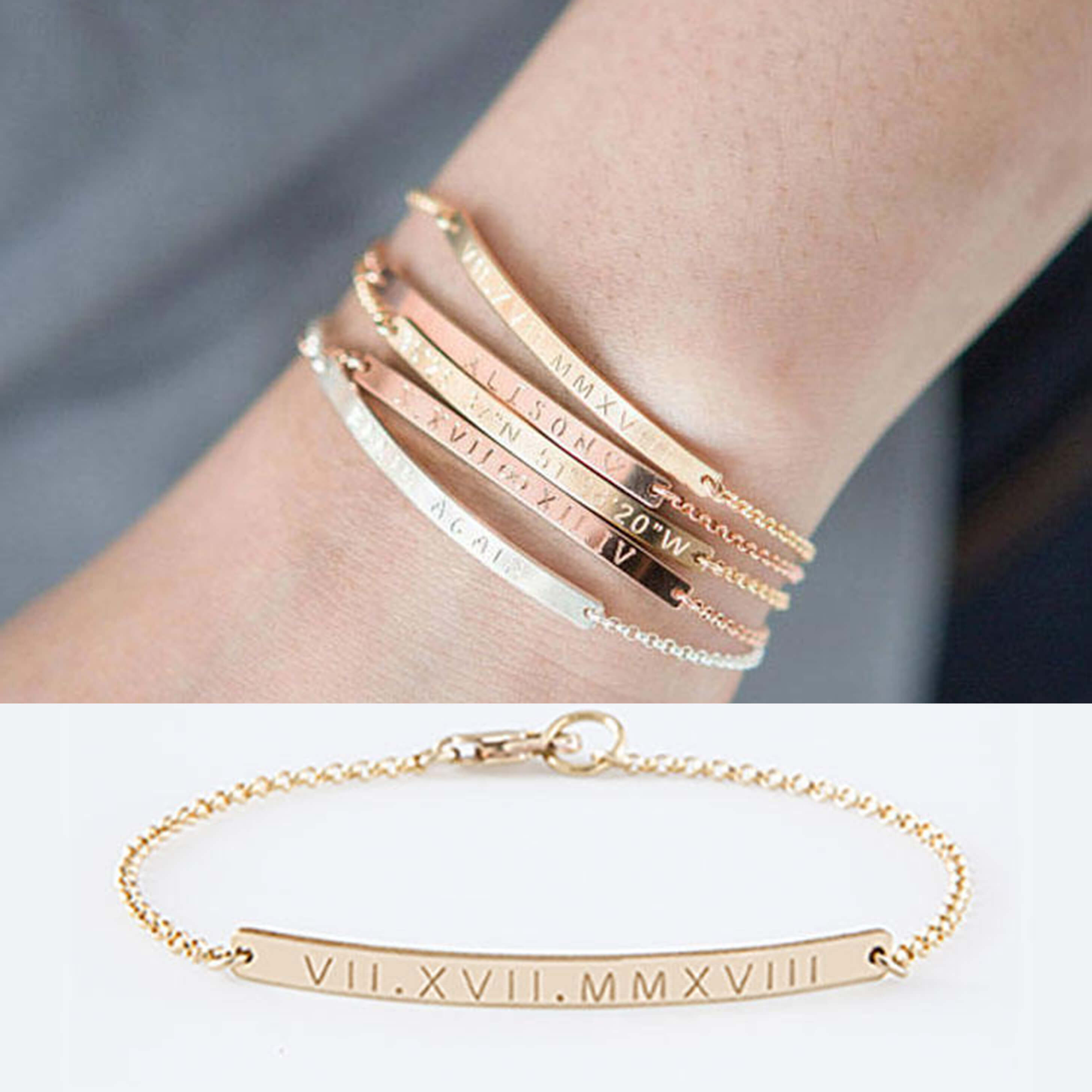 Personalized Bar Bracelet Custom Engraved Name Gold Bar 