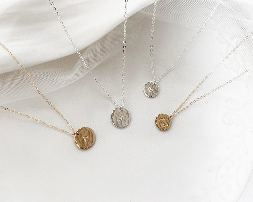 Bridesmaid Gifts Personalized Coin Necklace Engraved Disk Initial Necklace Monogram Circle Necklace - urweddinggifts