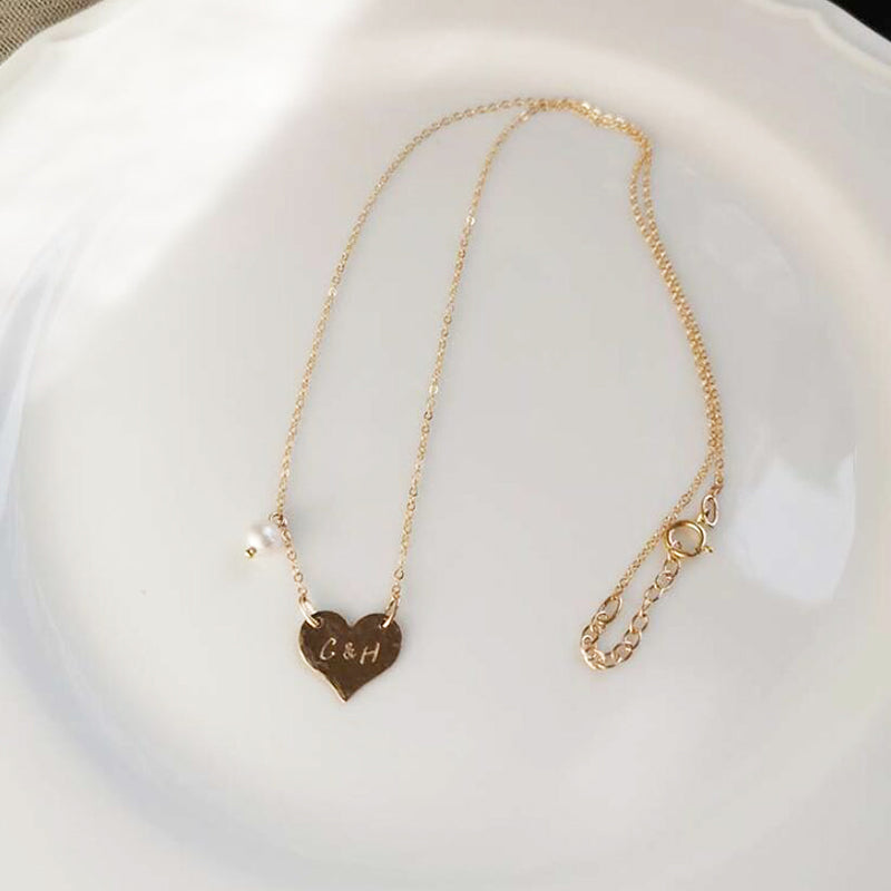 Bridesmaid Gifts Personalized Heart Necklace Engraved Heart Necklace Monogram Necklace - urweddinggifts