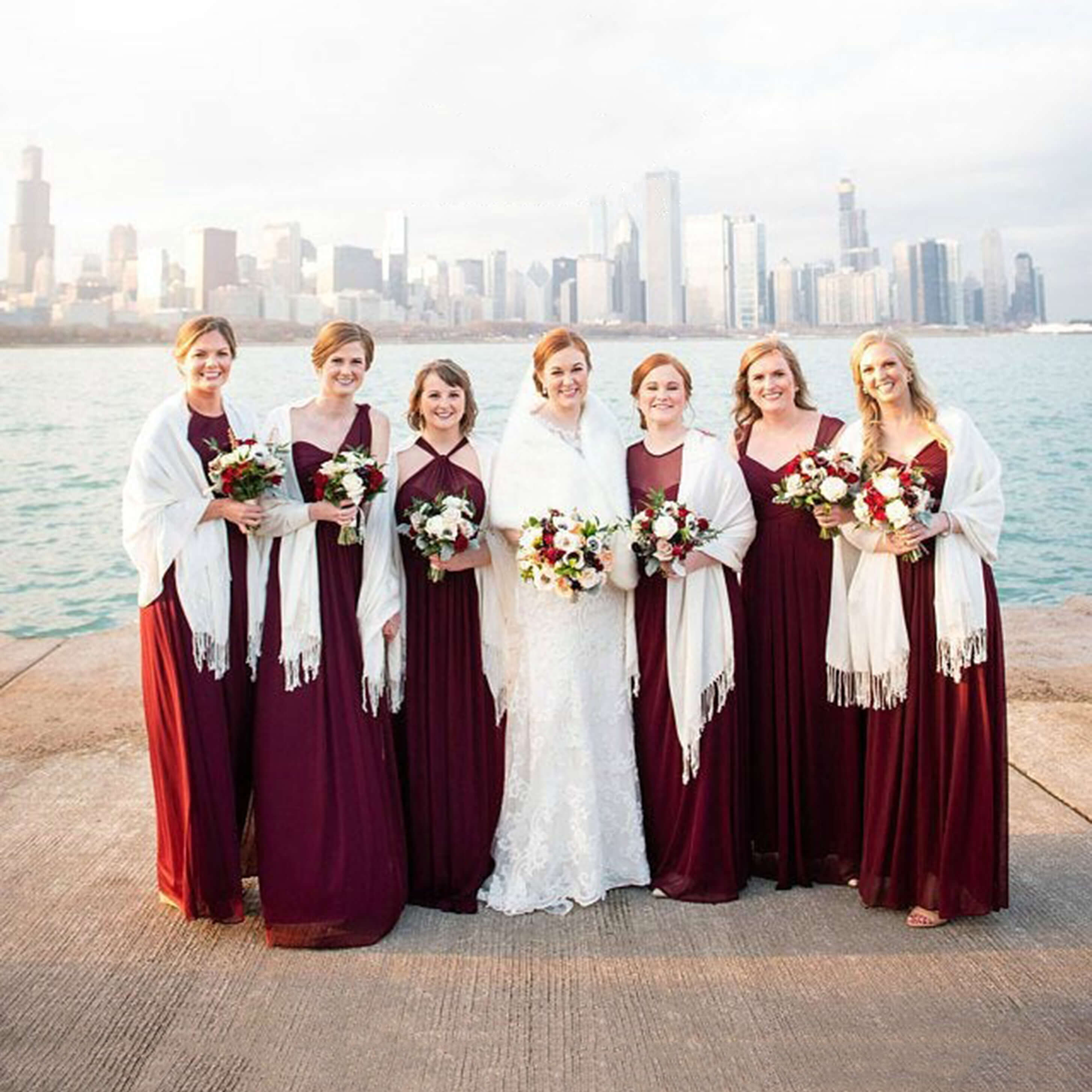 Bridesmaid dresses hotsell with shawls