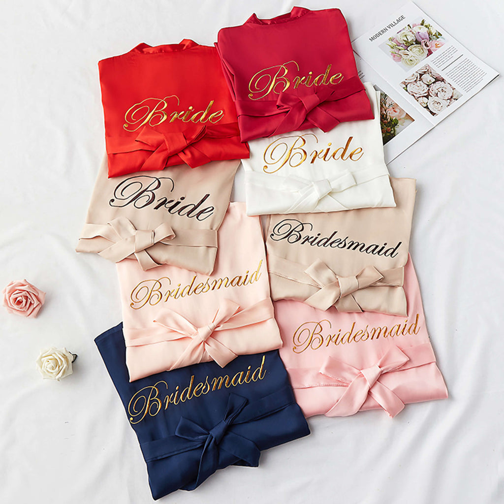 Bridesmaid Gifts Personalized Silk Robes Custom Bridesmaid Robes Embroidered Bride Robe - urweddinggifts