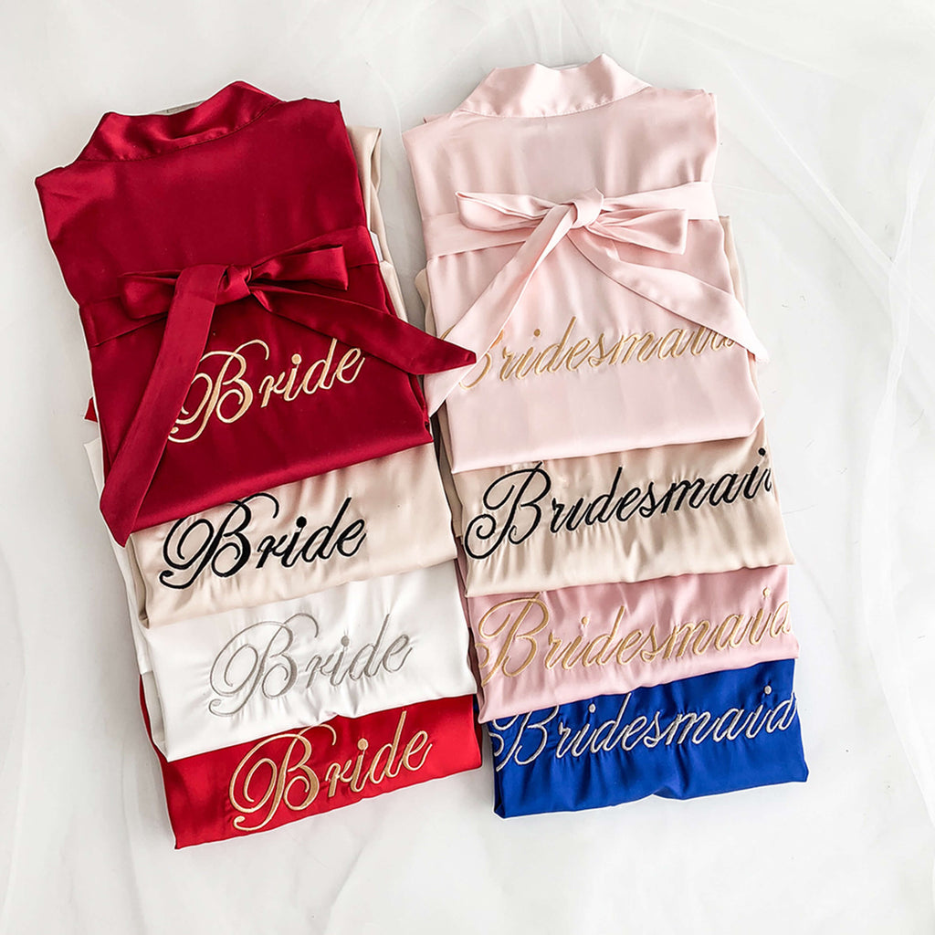 Bridesmaid Gifts Silk Bridal Robe Bridesmaid Robes Embroidered Bride Robe - urweddinggifts