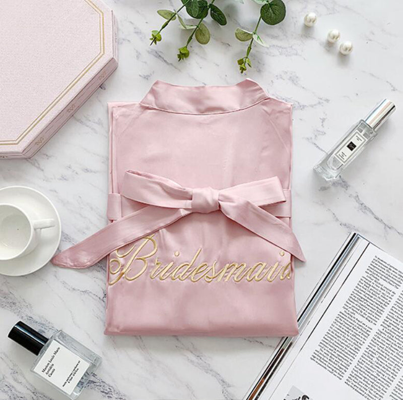 Bridesmaid Gifts Silk Bridal Robe Bridesmaid Robes Embroidered Bride Robe - urweddinggifts