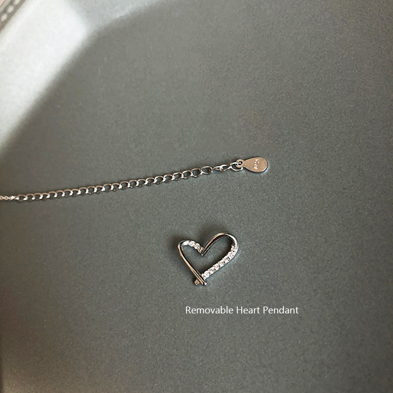 Bridesmaid Gifts Silver Heart Necklace Cubic Zirconia Heart Necklace Heart Pendant Necklace - urweddinggifts