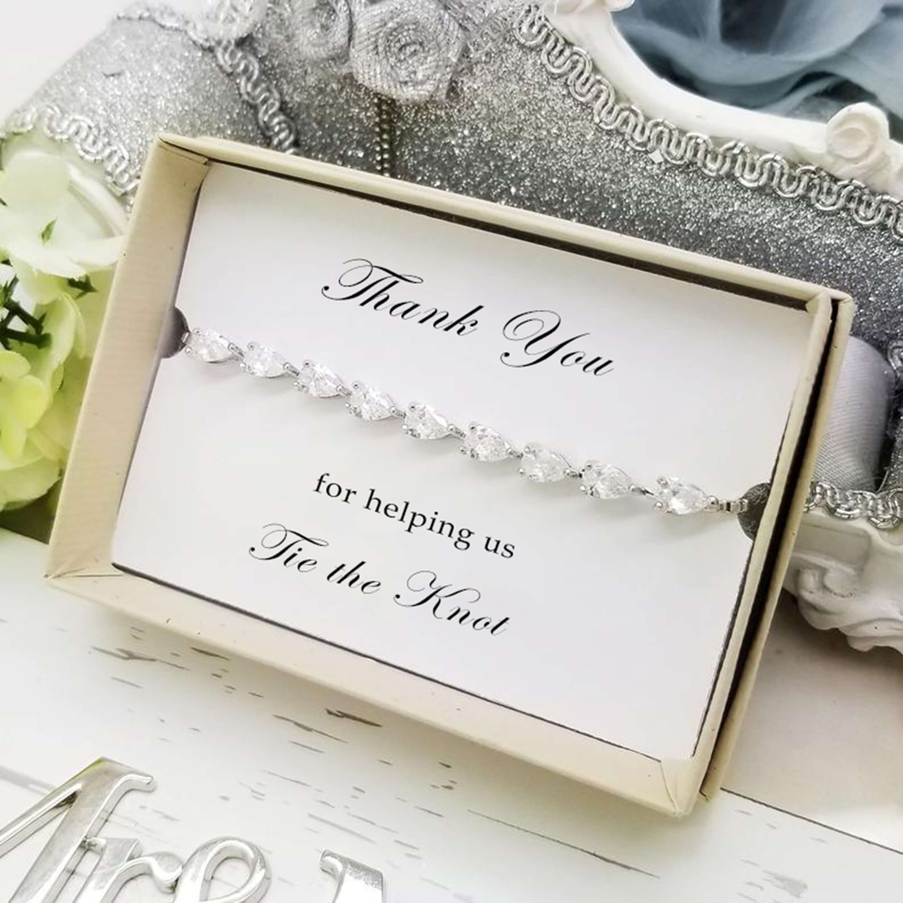 Bridesmaid Gifts Small Teardrop Cubic Zirconia Bracelet Slide