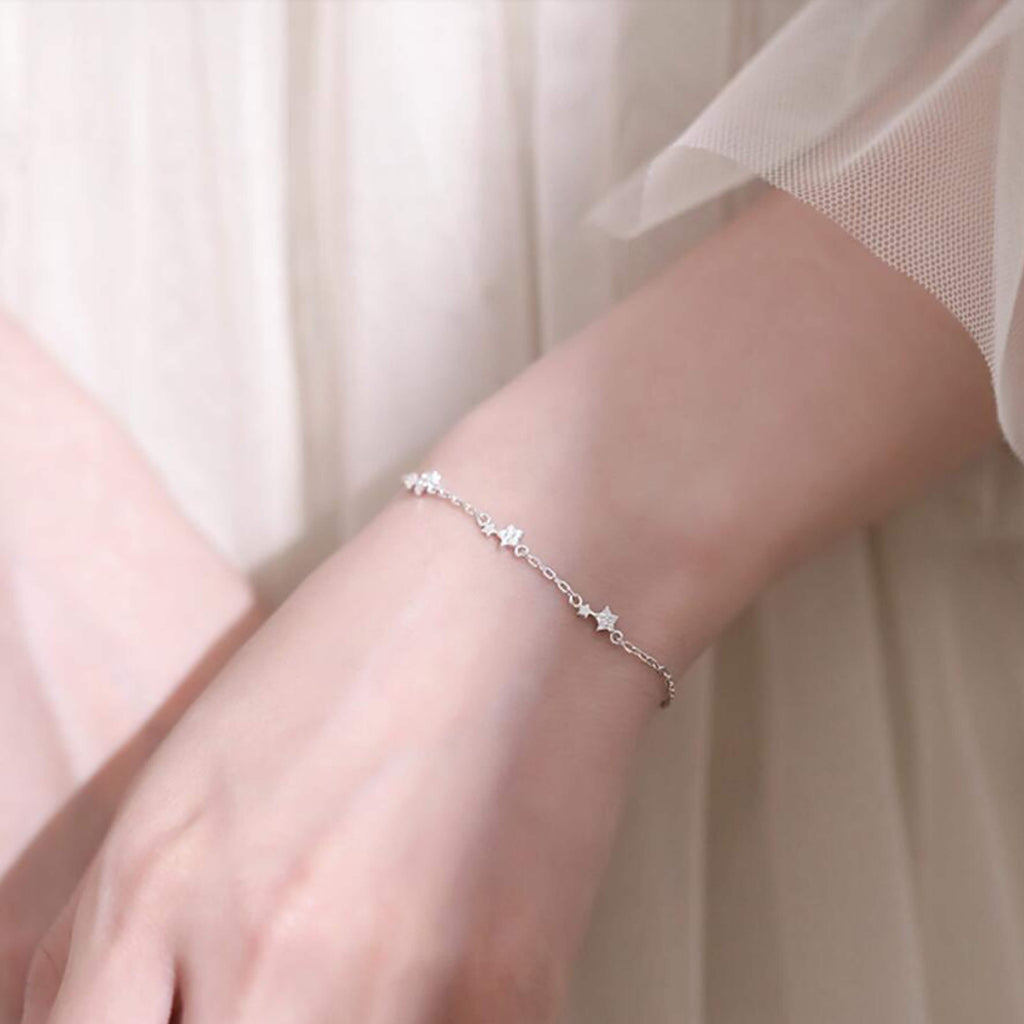 Bridesmaid Gifts Sterling Silver Bracelet Dainty Zirconia Star Bracelet Delicate Tiny Star Bracelet - urweddinggifts