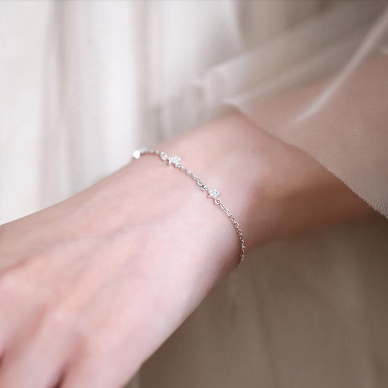 Bridesmaid Gifts Sterling Silver Bracelet Dainty Zirconia Star Bracelet Delicate Tiny Star Bracelet - urweddinggifts