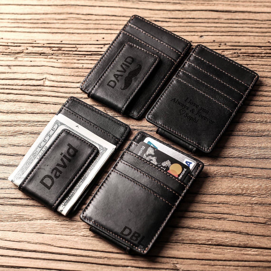 Mens credit card wallet with money clip on sale