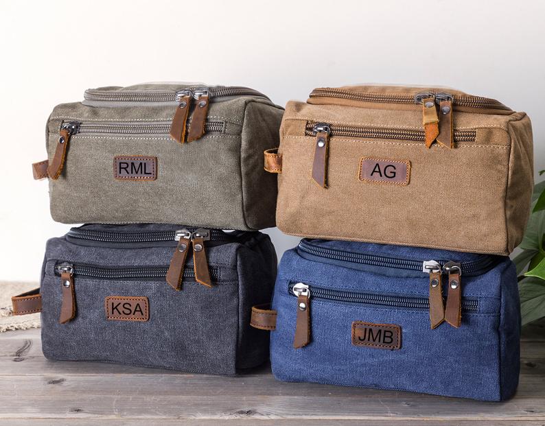 Personalized Canvas Dopp Kit Bag Canvas Toiletry Bag Monogram Mens Toiletry Bag Canvas Gift for Him, Father's Day Gift, Lifetime Canvas Gift